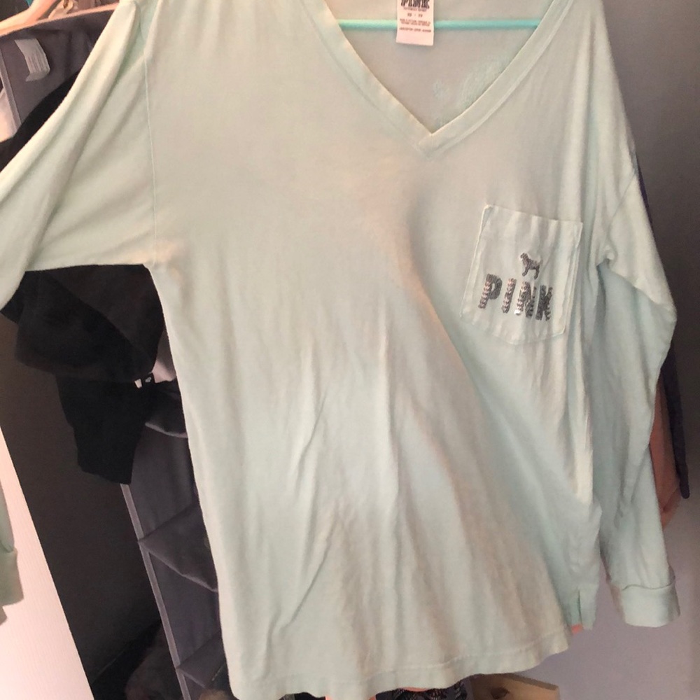 Pink/vs mint green long sleeve T-shirt